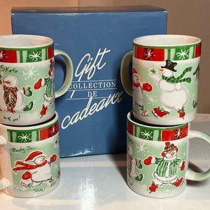 Avon Snowfamily Collection Set of Four Christmas Mugs, De Cadeaux New In Box